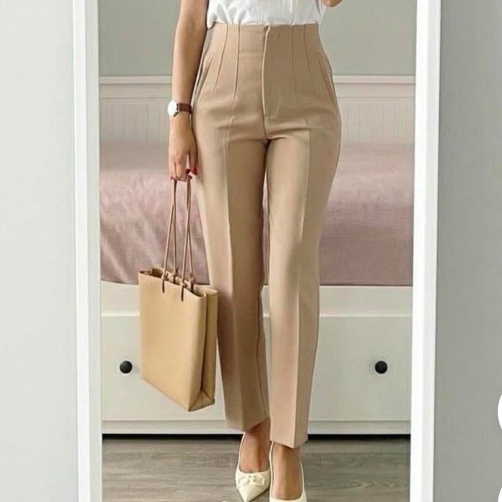 Zara high waisted women Tan Pants Sz L NWT